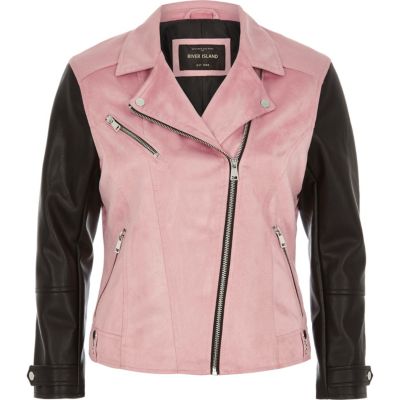Pink block biker jacket